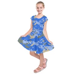 Oceanic Camouflage Blue Grey Map Kids  Short Sleeve Dress by Mariart