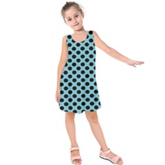 Polka Dot Blue Black Kids  Sleeveless Dress by Mariart