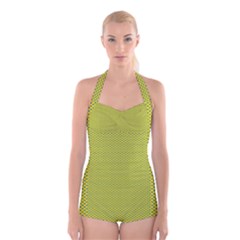 Polka Dot Green Yellow Boyleg Halter Swimsuit  by Mariart