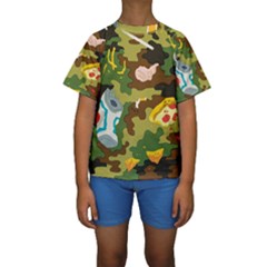 Urban Camo Green Brown Grey Pizza Strom Kids  Short Sleeve Swimwear by Mariart