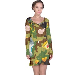 Urban Camo Green Brown Grey Pizza Strom Long Sleeve Nightdress by Mariart