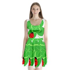 Insect Flower Floral Animals Green Red Line Split Back Mini Dress  by Mariart