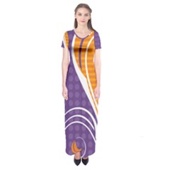 Leaf Polka Dot Purple Orange Short Sleeve Maxi Dress by Mariart