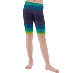 Neon Stripes Line Horizon Color Rainbow Yellow Blue Purple Black Kids  Mid Length Swim Shorts by Mariart