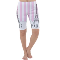 Pink Paris Eiffel Tower Stripes France Cropped Leggings  by Mariart