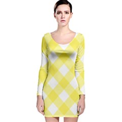 Plaid Chevron Yellow White Wave Long Sleeve Velvet Bodycon Dress by Mariart