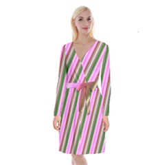 Pink And Green Abstract Pattern Background Long Sleeve Velvet Front Wrap Dress