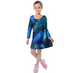 Underwater Abstract Seamless Pattern Of Blues And Elongated Shapes Kids  Long Sleeve Velvet Dress by Nexatart