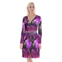 Pink Abstract Tree Long Sleeve Velvet Front Wrap Dress View1