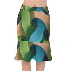 Ribbons Of Blue Aqua Green And Orange Woven Into A Curved Shape Form This Background Mermaid Skirt