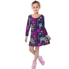 Love Colorful Elephants Background Kids  Long Sleeve Velvet Dress by Nexatart