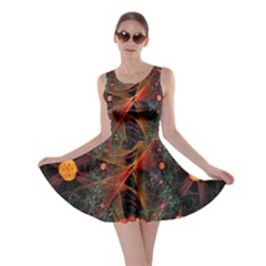 Fractal Wallpaper With Dancing Planets On Black Background Skater Dress by Nexatart