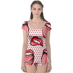 Lipstick Lip Red Polka Dot Circle Boyleg Leotard  by Mariart