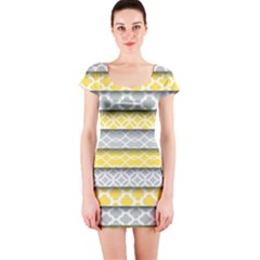 Paper Yellow Grey Digital Short Sleeve Bodycon Dress by Mariart