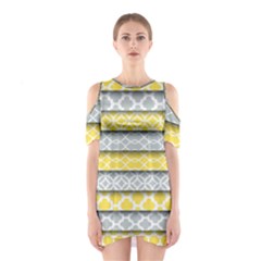 Paper Yellow Grey Digital Shoulder Cutout One Piece by Mariart