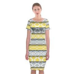 Paper Yellow Grey Digital Classic Short Sleeve Midi Dress by Mariart