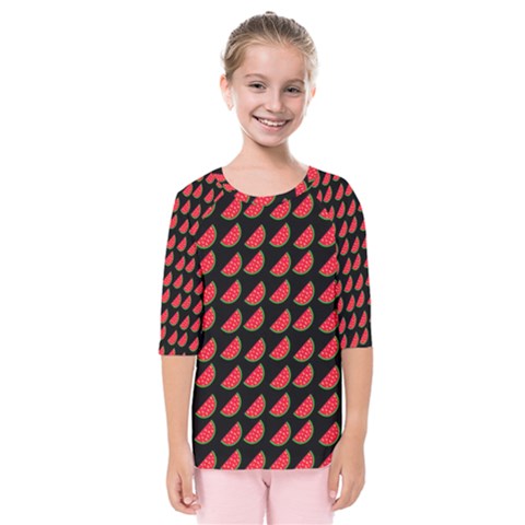 Watermelon Slice Red Black Fruite Kids  Quarter Sleeve Raglan Tee by Mariart