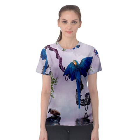 Wonderful Blue Parrot In A Fantasy World Women s Sport Mesh Tee by FantasyWorld7