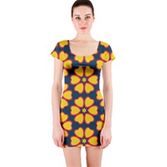 Yellow Flowers Pattern         Short Sleeve Bodycon Dress by LalyLauraFLM