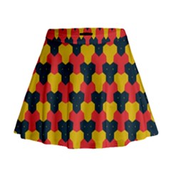 Red Blue Yellow Shapes Pattern          Mini Flare Skirt by LalyLauraFLM