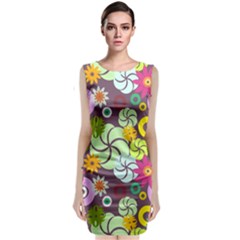 Floral Seamless Pattern Vector Sleeveless Velvet Midi Dress