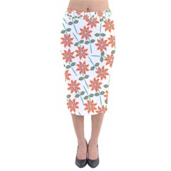 Floral Seamless Pattern Vector Velvet Midi Pencil Skirt