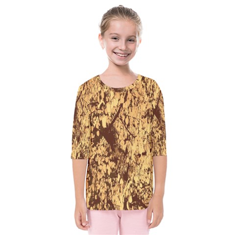 Abstract Brachiate Structure Yellow And Black Dendritic Pattern Kids  Quarter Sleeve Raglan Tee by Nexatart