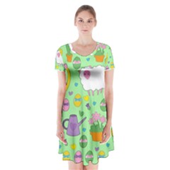 Cute Easter Pattern Short Sleeve V-neck Flare Dress