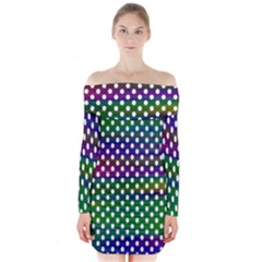 Digital Polka Dots Patterned Background Long Sleeve Off Shoulder Dress