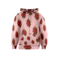 Pink Polka Dot Background With Red Roses Kids  Zipper Hoodie