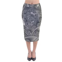 Fractal Black Ribbon Spirals Velvet Midi Pencil Skirt