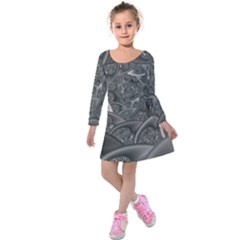 Fractal Black Ribbon Spirals Kids  Long Sleeve Velvet Dress by Nexatart