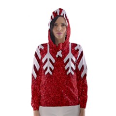 Macro Photo Of Snowflake On Red Glittery Paper Hooded Wind Breaker (women) by Nexatart