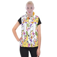 Easter Bunny And Chick  Women s Button Up Puffer Vest