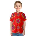 Rainbow Colors Geometric Circles Seamless Pattern On Red Background Kids  Sport Mesh Tee View1