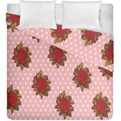 Pink Polka Dot Background With Red Roses Duvet Cover Double Side (king Size) by Nexatart