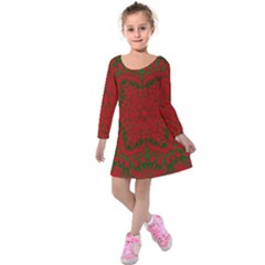 Christmas Kaleidoscope Kids  Long Sleeve Velvet Dress by Nexatart