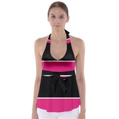 Black Pink Line White Babydoll Tankini Top by Mariart