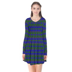 Split Diamond Blue Green Woven Fabric Flare Dress by Mariart