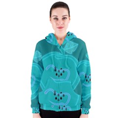 Xray Worms Fruit Apples Blue Women s Zipper Hoodie by Mariart