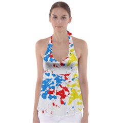 Paint Splatter Digitally Created Blue Red And Yellow Splattering Of Paint On A White Background Babydoll Tankini Top by Nexatart