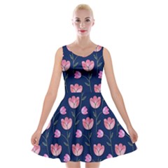 Watercolour Flower Pattern Velvet Skater Dress by Nexatart