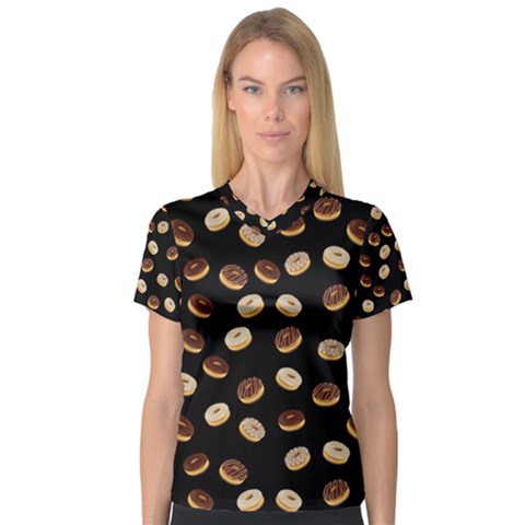 Donuts Pattern Women s V-neck Sport Mesh Tee by Valentinaart