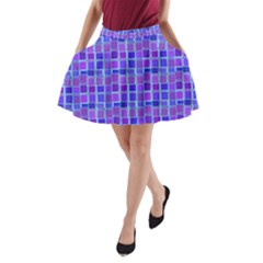 Background Mosaic Purple Blue A-line Pocket Skirt