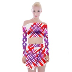 Chaos Bright Gradient Red Blue Off Shoulder Top With Skirt Set by Nexatart