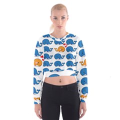 Fish Animals Whale Blue Orange Love Cropped Sweatshirt by Mariart