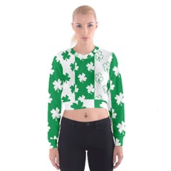 Flower Green Shamrock White Cropped Sweatshirt by Mariart