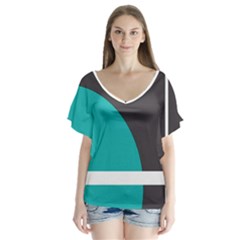 Turquoise Line Flutter Sleeve Top by mugebasakart