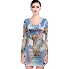 Angel Chihuahua Long Sleeve Bodycon Dress by Valentinaart