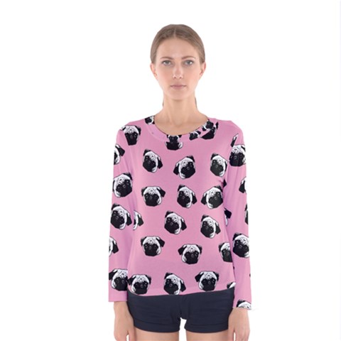 Pug Dog Pattern Women s Long Sleeve Tee by Valentinaart